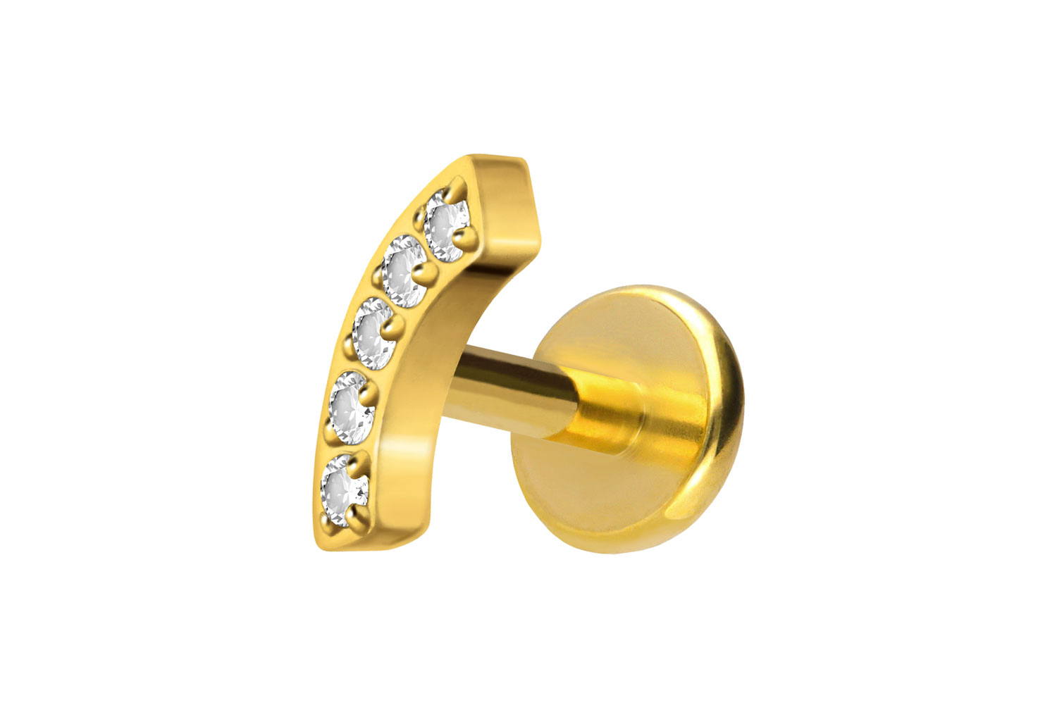 Titan Labret Piercing mit Push Fit BOGEN + 5 KRISTALLE